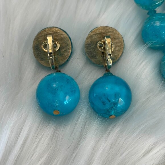 CROWN TRIFARI CRACKLE LUCITE BEADED DEMI-PARURE (NECKLACE, EARRINGS, BRACELET) - Picture 6 of 9